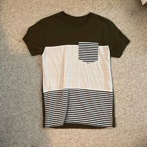 Frocket T-Shirt. Green, white and black. Size small.